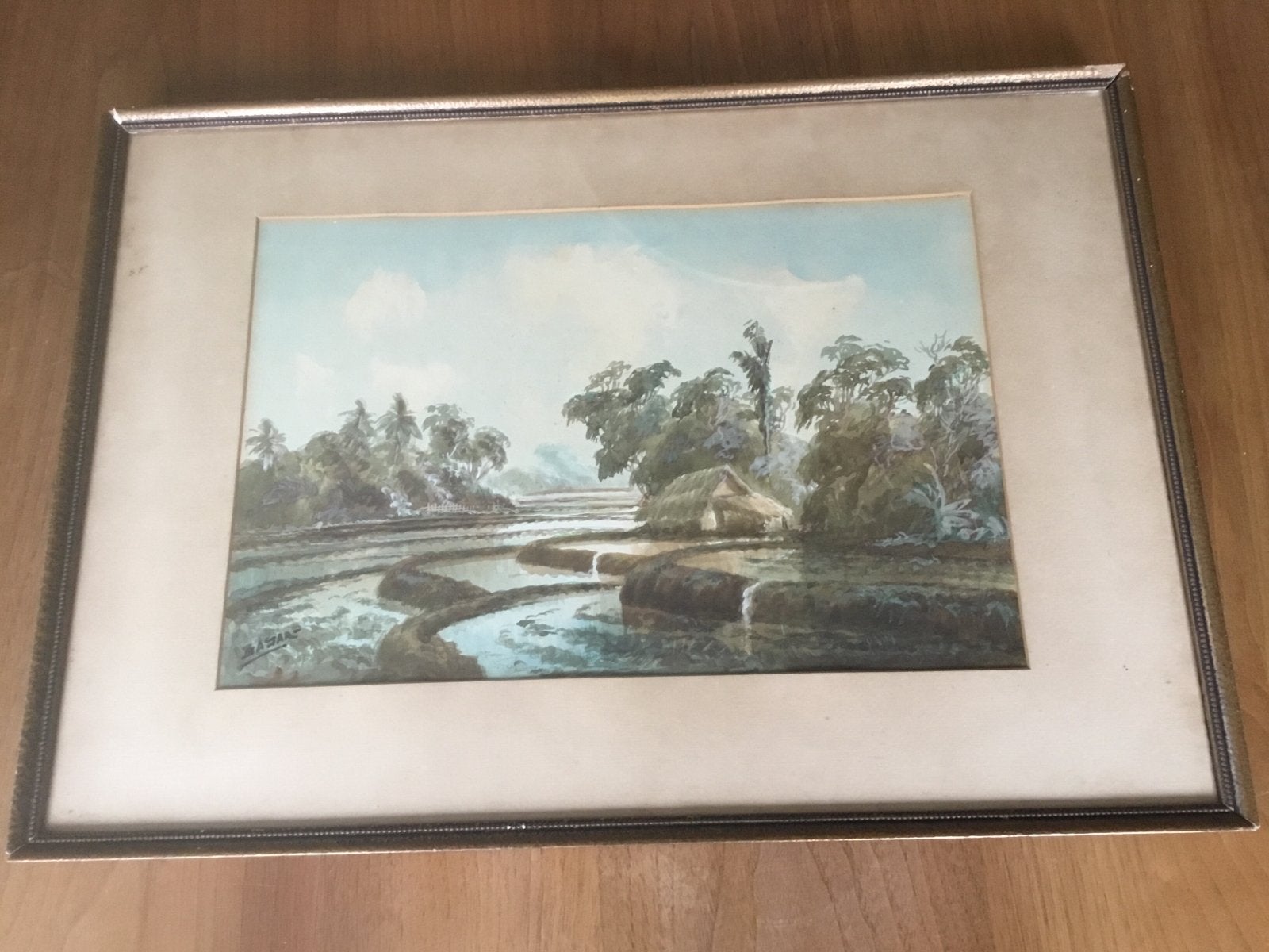 schilderij rijstvelden,  Sagar', Indonesisch, Realistisch, Ophalen of Verzenden, Gesigneerd, Landschap