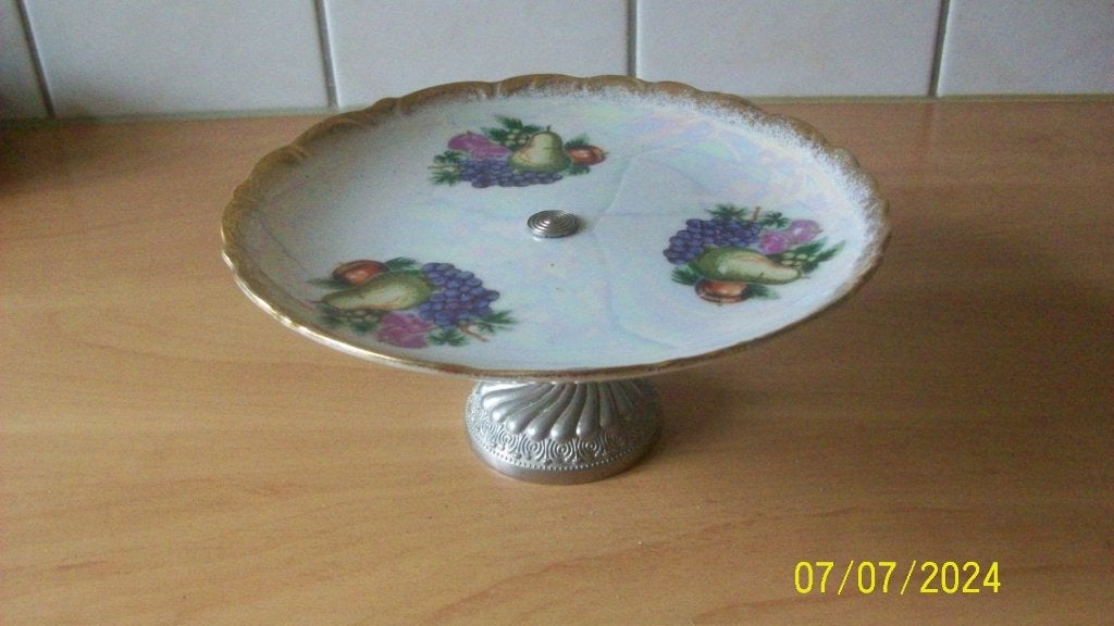 Vintage etagere, parelmoer met fruitdecoratie, Ophalen of Verzenden