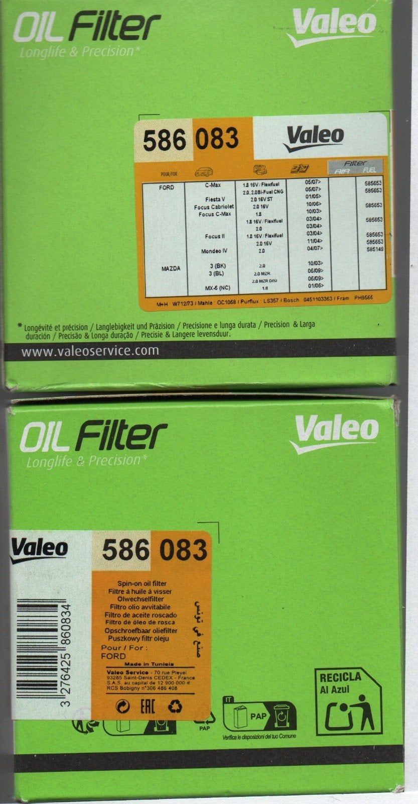 4x Valeo 586 083 Oliefilter voor Ford en Mazda, Ophalen of Verzenden, Nieuw, Ford