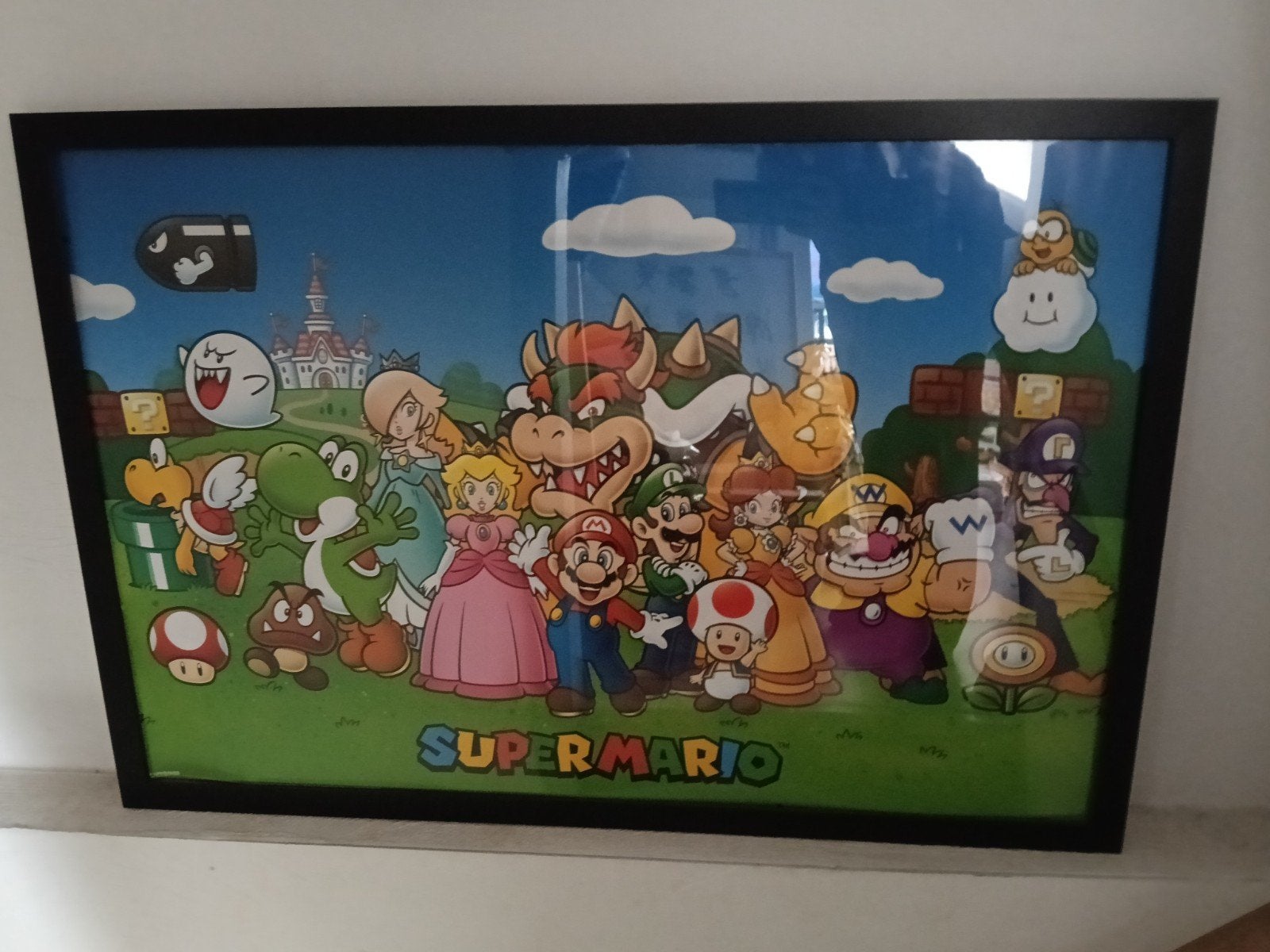 Super Mario poster met zwarte lijst, Ophalen, Gebruikt, Met lijst, Rechthoekig Liggend