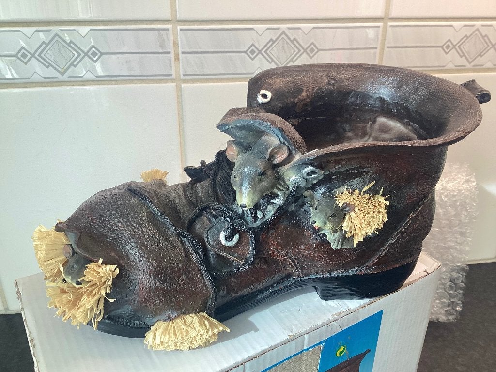 Schattige muisjes schoen  🥾🐭 bloempot, Kunststof, Nieuw, Ophalen of Verzenden, Balkon
