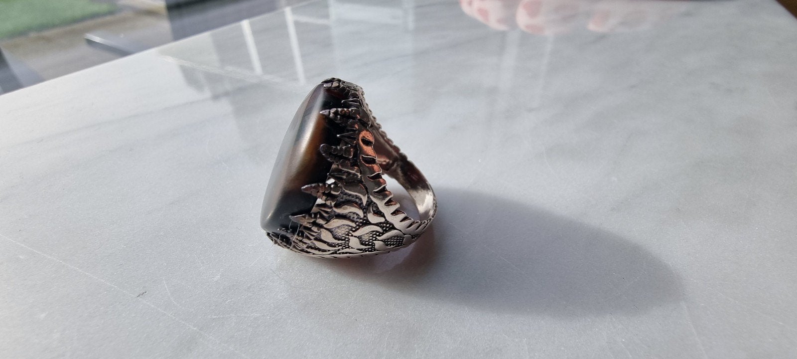 Zilveren herenring 925 met vermoedelijke agaat -16g, Ophalen of Verzenden, Nieuw, 20 of groter, Zilver