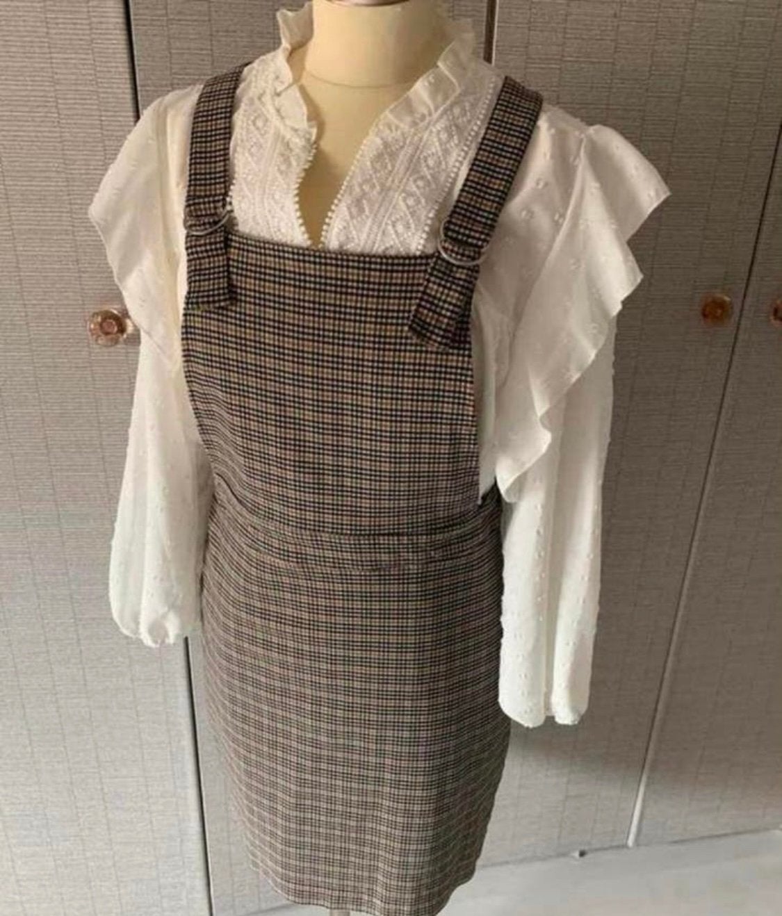 Geruit overgooier jurkje maat S/M, Kleding | Dames, Jurken, Maat 38/40 (M), Wit, Ophalen of Verzenden, Zo goed als nieuw