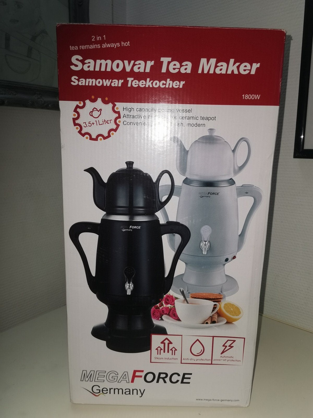 Nieuwe MegaForce Samovar Theemaker 3.5+1L - RVS en Keramiek, 2 liter of meer, Ophalen of Verzenden, Nieuw, Rvs