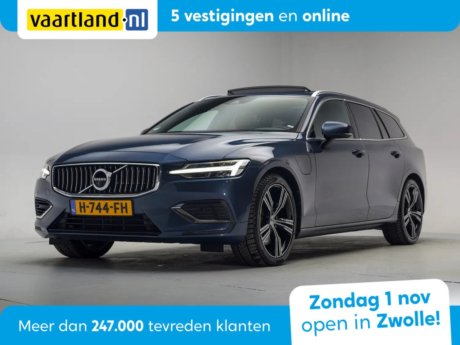 Volvo V60 2.0 T6 Twin Engine AWD Inscription [ Panoramadak C, Auto's, Gebruikt, 4 cilinders, Blauw, 340 pk
