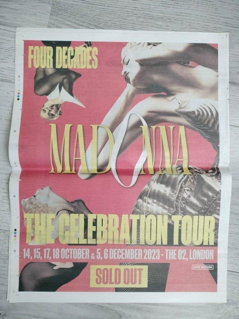 Madonna Celebration Tour advertentie Evening Standard, Verzenden, Zo goed als nieuw, Boek, Tijdschrift of Artikel