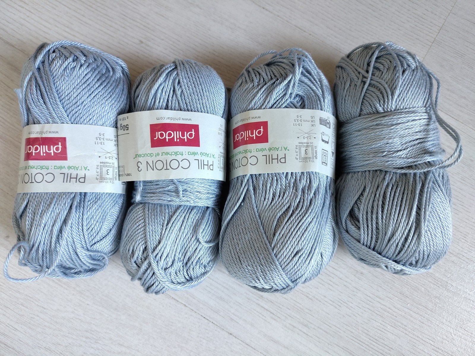Vier bollen phildar baby blauw katoen, Hobby en Vrije tijd, Breien en Haken, Ophalen, Nieuw, Breien of Haken, Wol of Garen