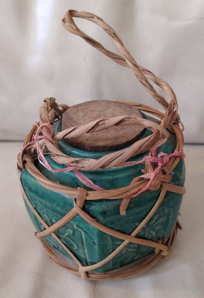 Gemberpot met raffia en stop, Antiek en Kunst, Ophalen of Verzenden