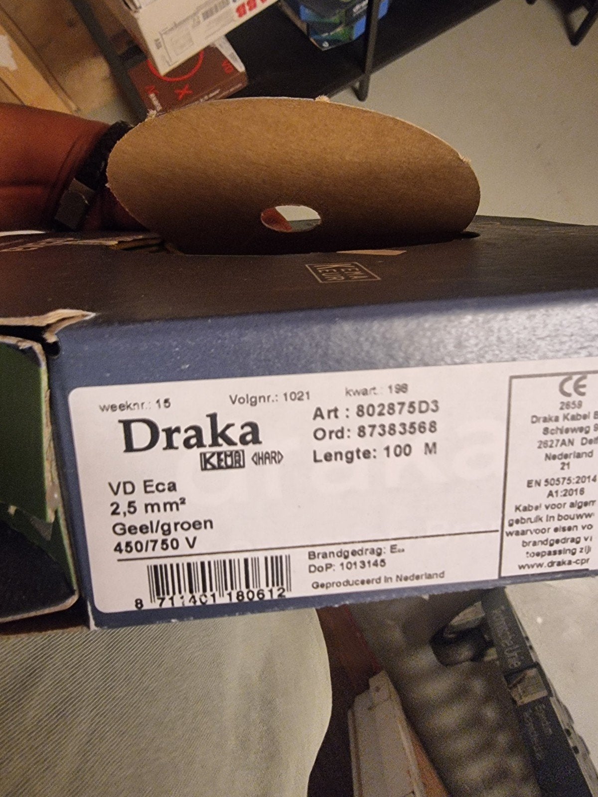 Draka VD Eca 2,5 mm² Geel/groen kabel 100M, Ophalen of Verzenden