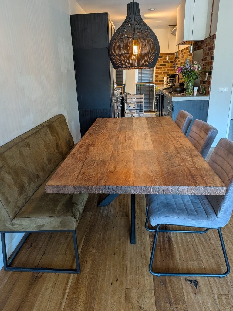 Eettafel teakhout 200cm van Troubadour in goede staat, Ophalen, Teakhout, 50 tot 100 cm, Vijf personen of meer