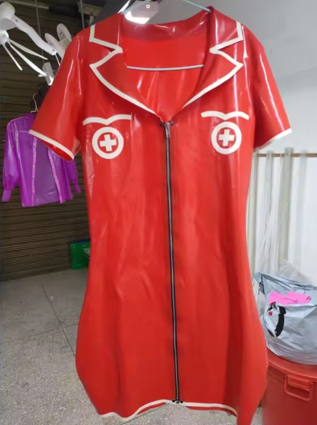 Mooie Latex Verpleegster Jurk, tm 5XL, Kleding | Dames, Jurken, Verzenden, Nieuw, Rood, Boven de knie