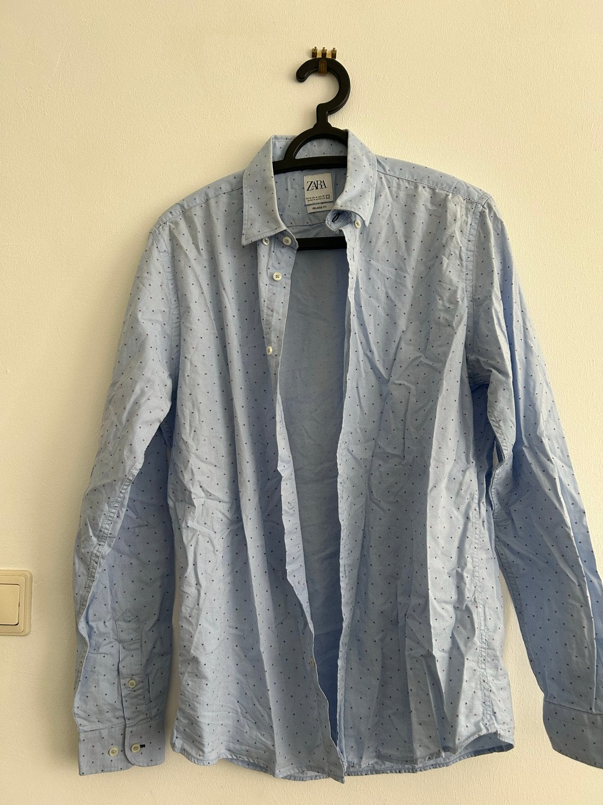 Zara overhemd lichtblauw met stippen, maat M, Ophalen of Verzenden, Zo goed als nieuw, Blauw, Halswijdte 39/40 (M)