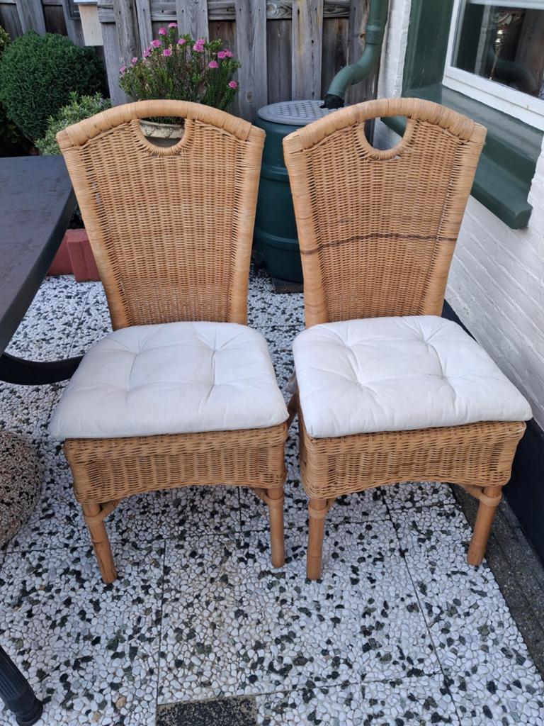 Rieten stoelen met kussens, Ophalen, Gebruikt, Twee, Overige kleuren