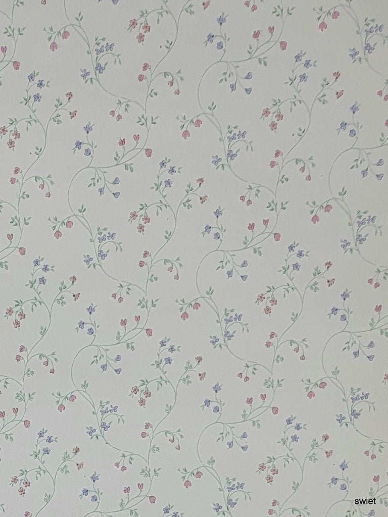 10357 Lief bloemenbehang met slingerende takjes swiet, Ophalen of Verzenden, Groen