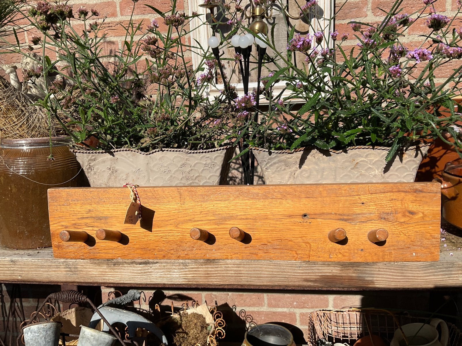 Frans Brocante houten ROBE MANTEAU kapstok gaaf hout 6 knop, Ophalen of Verzenden