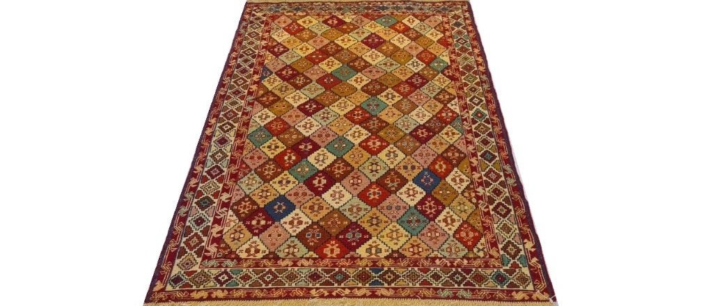 Soumak kelim Perzische tapijten 190x126/wandkleed/tafelkleed, 100 tot 150 cm, Www.simatapijten.nl, Nieuw, Ophalen of Verzenden