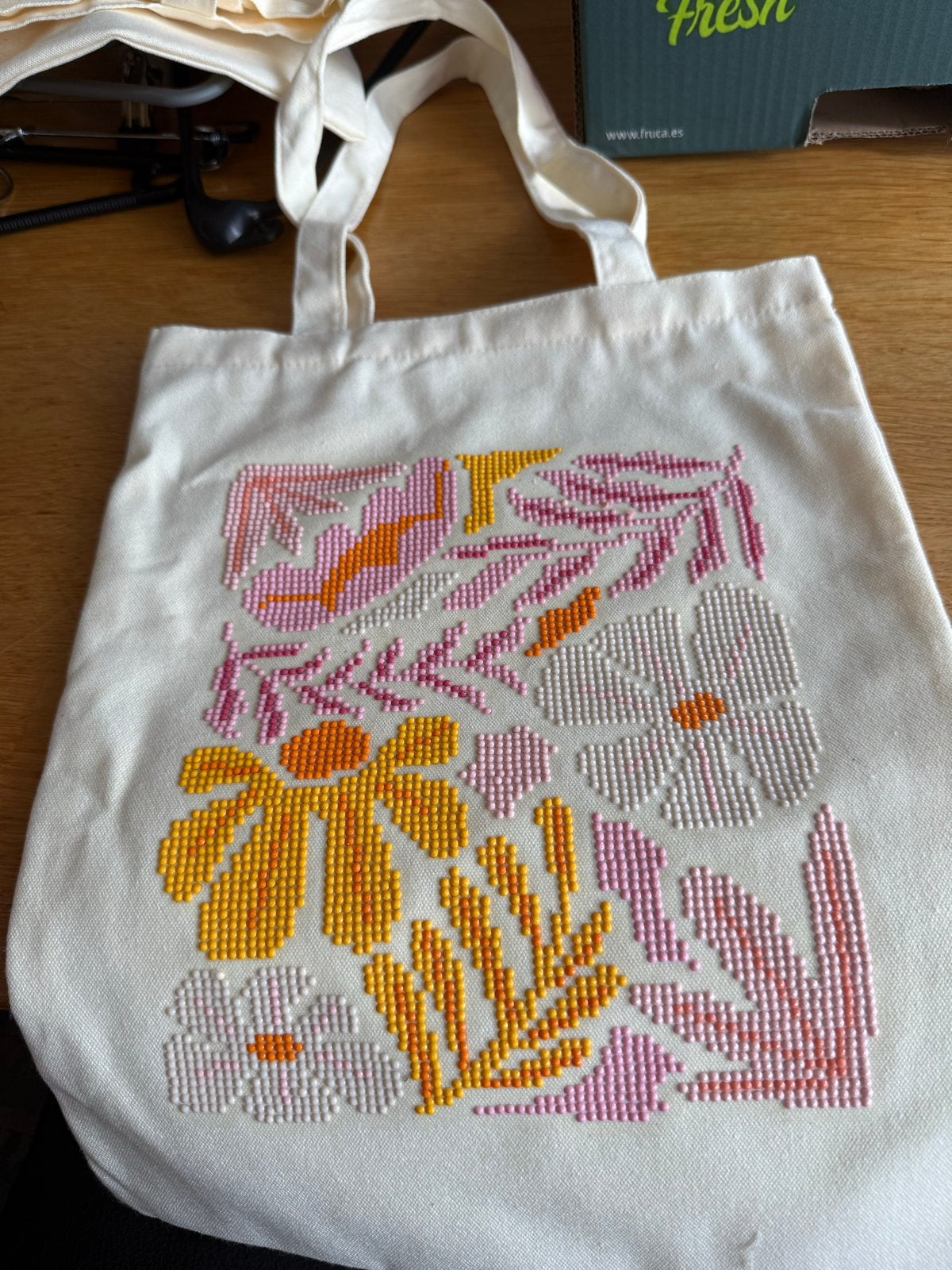 Handgemaakte Tote Bag met  diamond painting Bloemen, Ophalen, Zo goed als nieuw, Overige kleuren, Shopper