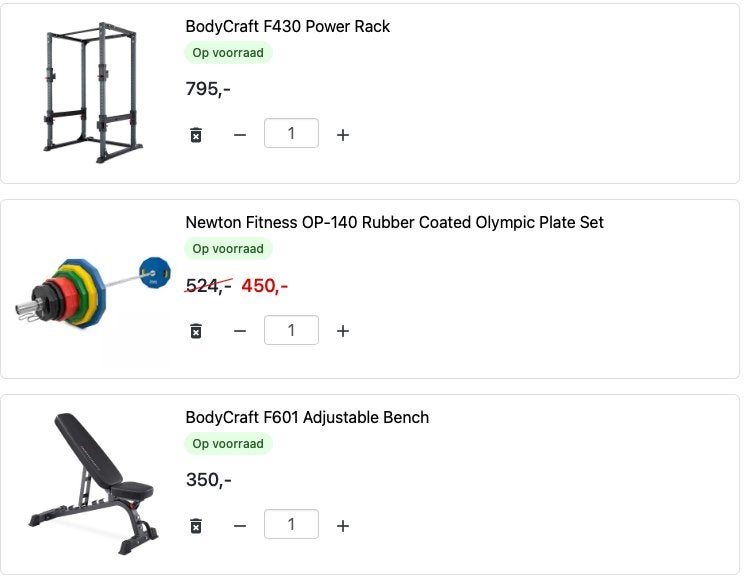 Bodycraft squatrack, bankje en olympische halter 140kg, Ophalen, Zo goed als nieuw, Benen, Fitnessbank