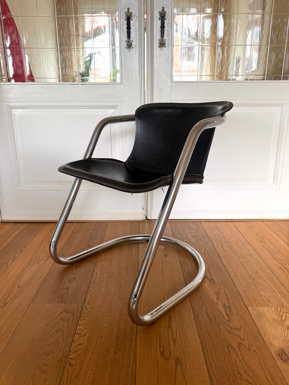 Willy Rizzo dining chair, Ophalen, Zwart, Leer, Eén