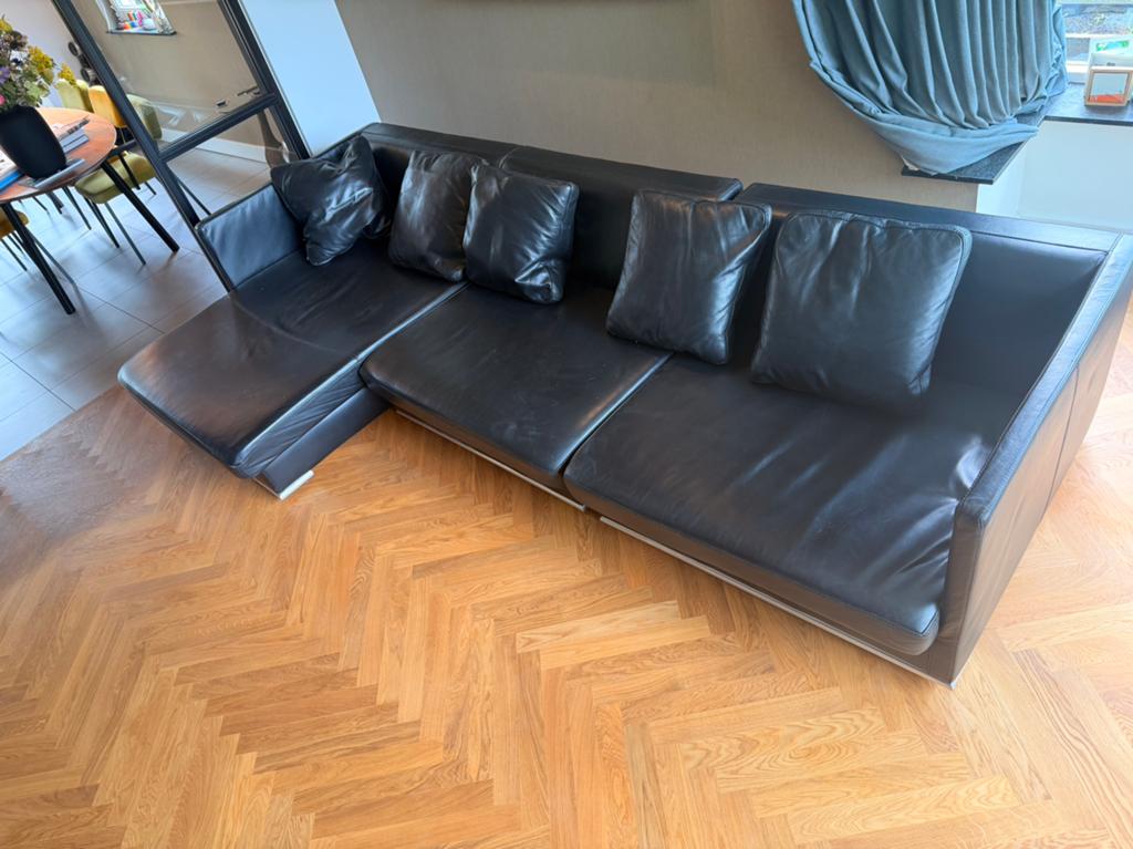 Frigerio zwart lederen bank, Ophalen, Gebruikt, Leer