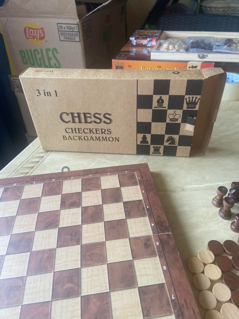 Chess schaak dam backgammon spel hout, Ophalen of Verzenden, Nieuw