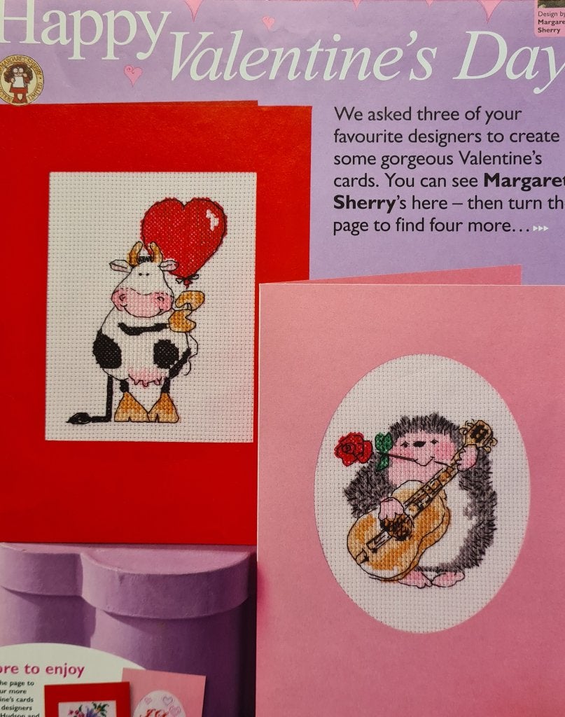 Valentine kaarten Margaret Sherry egel en koe borduurpatroon, Ophalen, Nieuw, Handborduren, Patroon