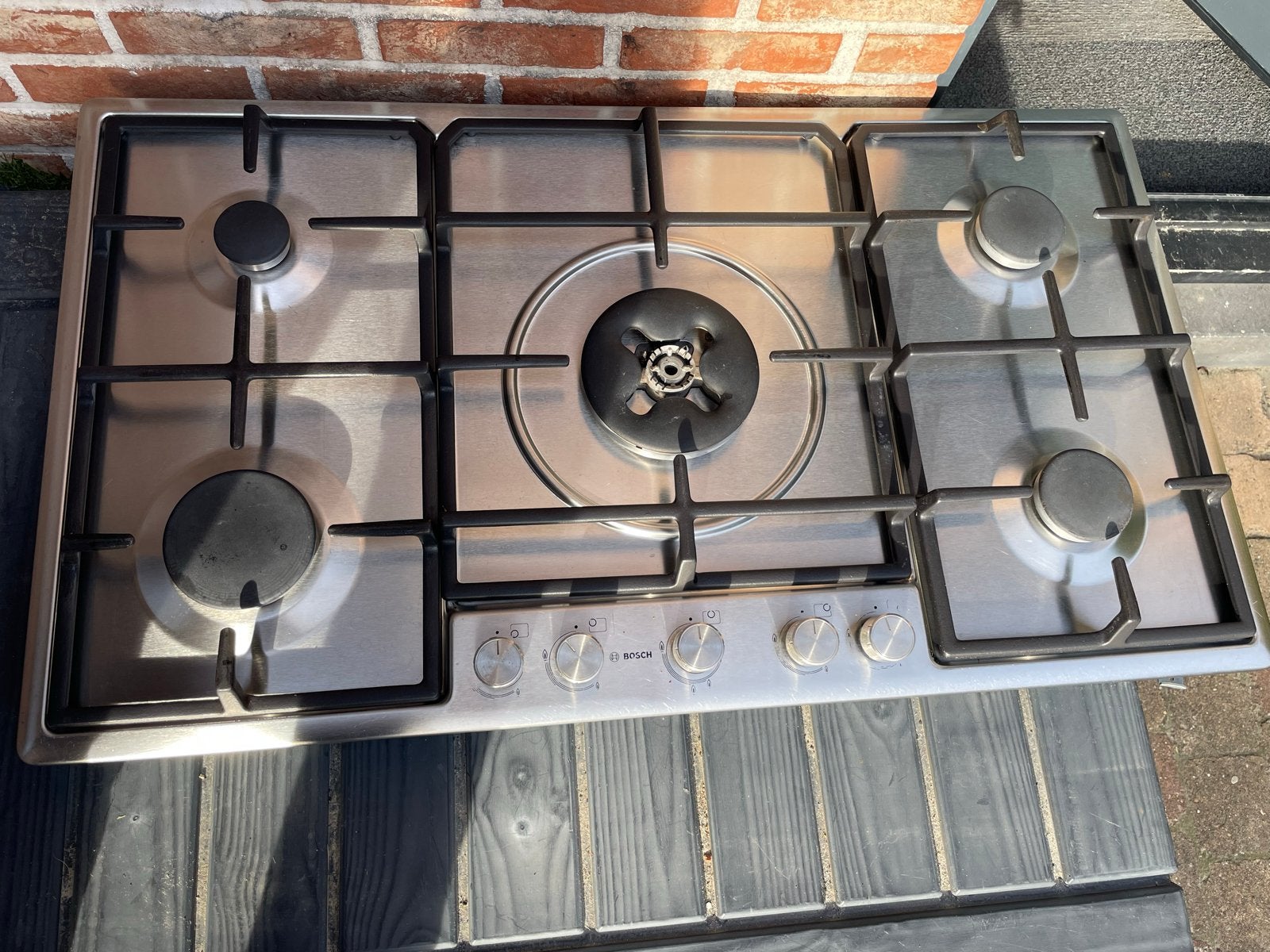 Bosch inbouw Gasfornuis PCR915B90N - 5 Kookzones - RVS, Gebruikt, Ophalen of Verzenden, Inbouw, Gas