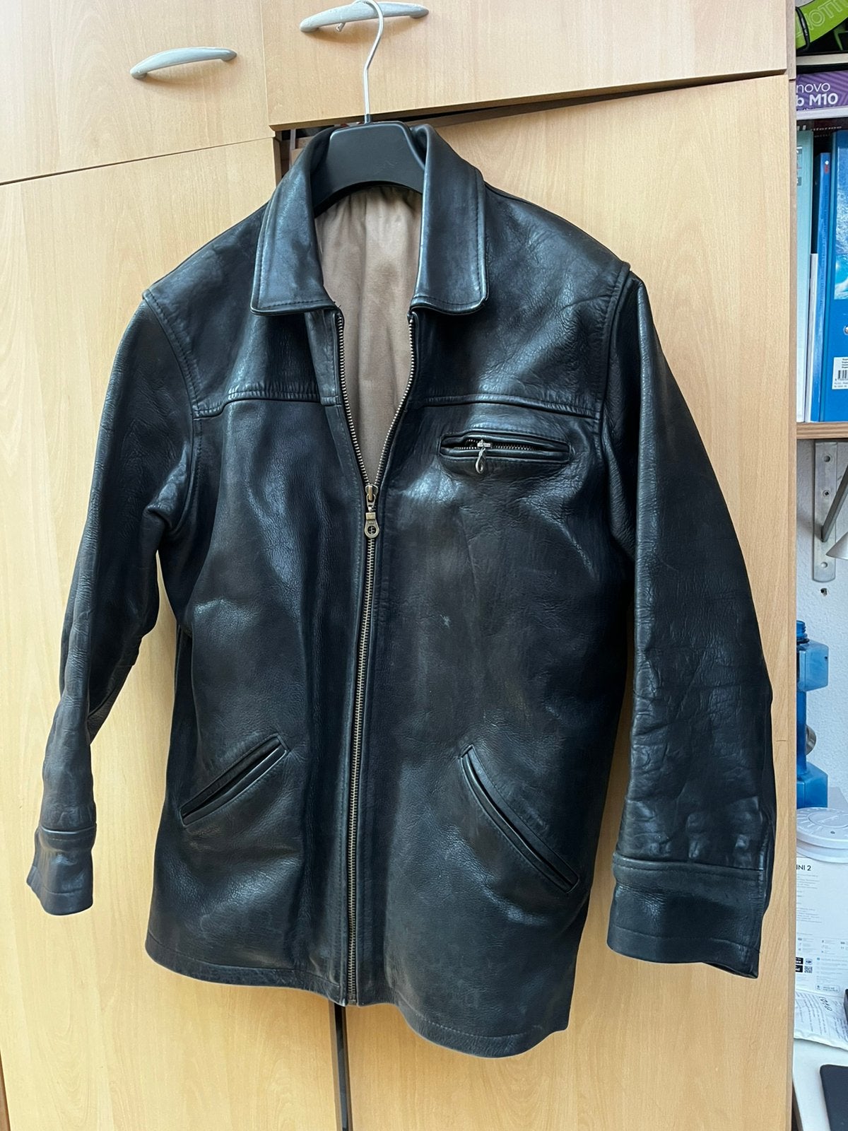 Vintage echt (heel zwaar) leren jack maat M, Kleding | Heren, Jassen | Winter, Ophalen, Gedragen, Maat 48/50 (M), Zwart
