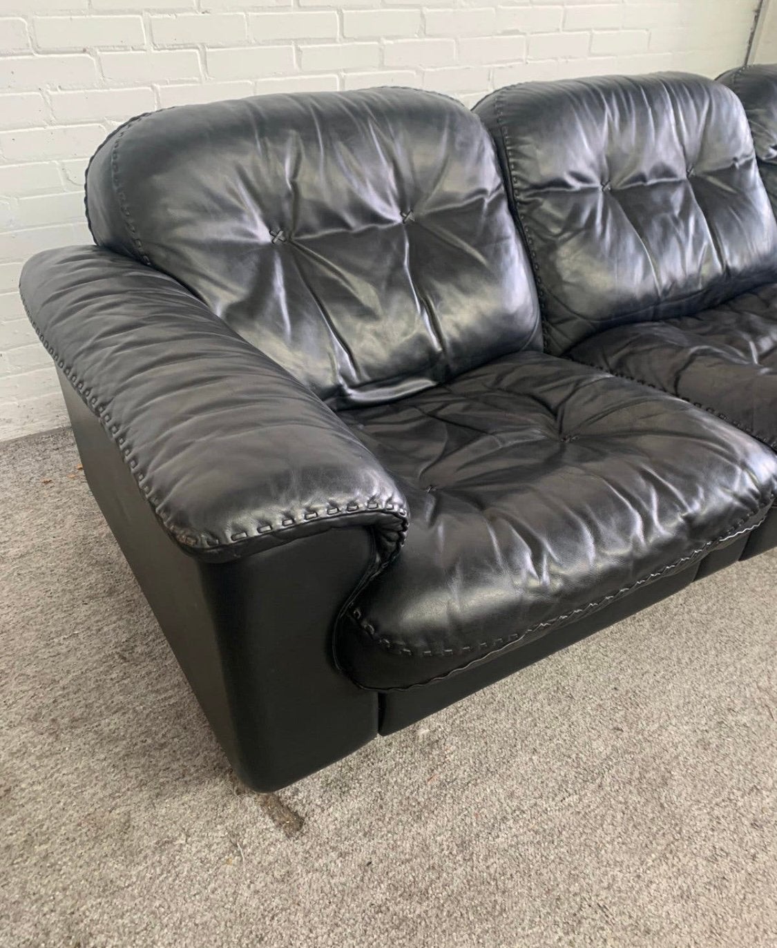 Bank vintage De Sede DS-101 driezitsbank zwart leer jaren 70, Ophalen of Verzenden