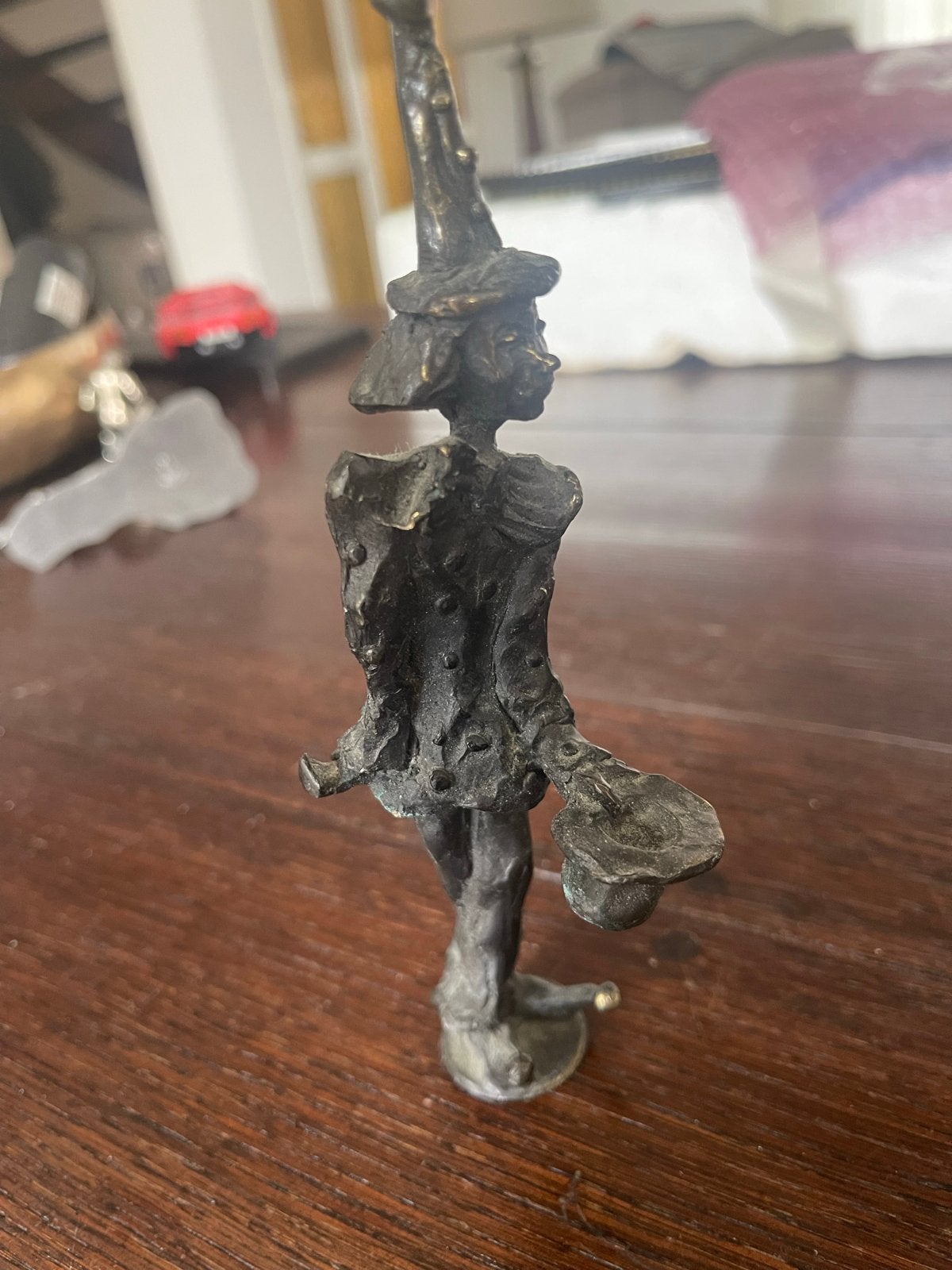 Vintage bronzen beeldje van een harlekijk, Ophalen of Verzenden