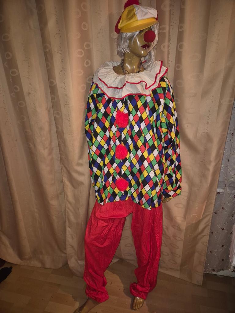 Carnavalskostuum Clown  maat 56- Kleurrijk en Compleet, Carnaval, Maat 56/58 (XL), Ophalen of Verzenden, Zo goed als nieuw