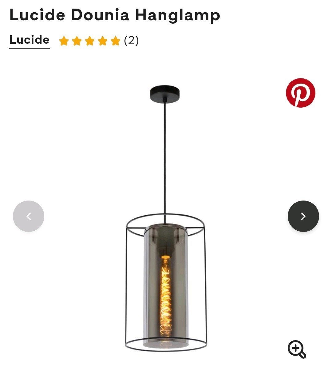 Lucide Dounia hanglamp, zwart fuméglas, incl. Lichtbron, Ophalen, Modern, industrieel, E27 (groot), Zo goed als nieuw