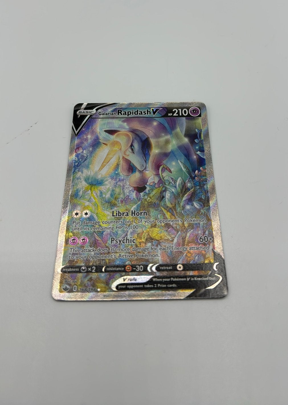 Pokémon Kaart Galarian Rapidash V (Full Art) 168/198, Ophalen of Verzenden, Zo goed als nieuw, Losse kaart, Foil