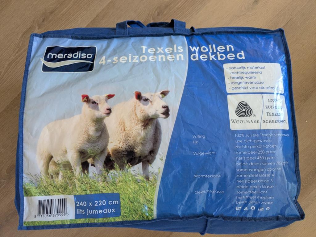 4-seizoenen wollen dekbed Texelse wol 240x220cm, Gebruikt, Wit, Tweepersoons, Ophalen of Verzenden