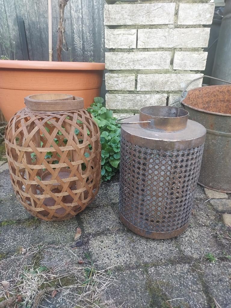 Lantaarn koper en bamboe, Overige materialen, Ophalen of Verzenden, Zo goed als nieuw, Bruin