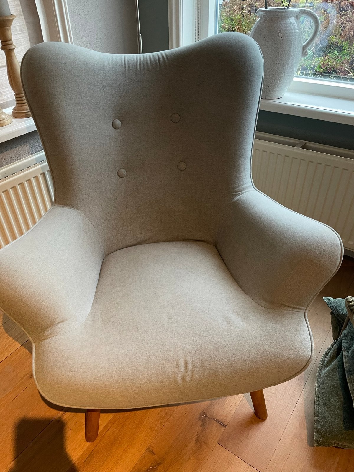 2 VT-wonen fauteuils met voetenbankje - Grijs, Ophalen, Hout, Minder dan 75 cm, Scandinavisch