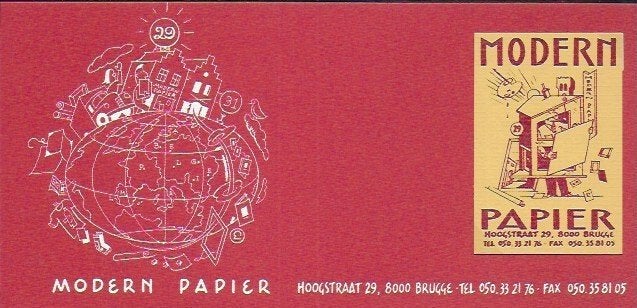 Ever Meulen Modern Papier Brugge kaart en visitekaartje, Ophalen of Verzenden, 1980 tot heden, Ongelopen, Cultuur en Media