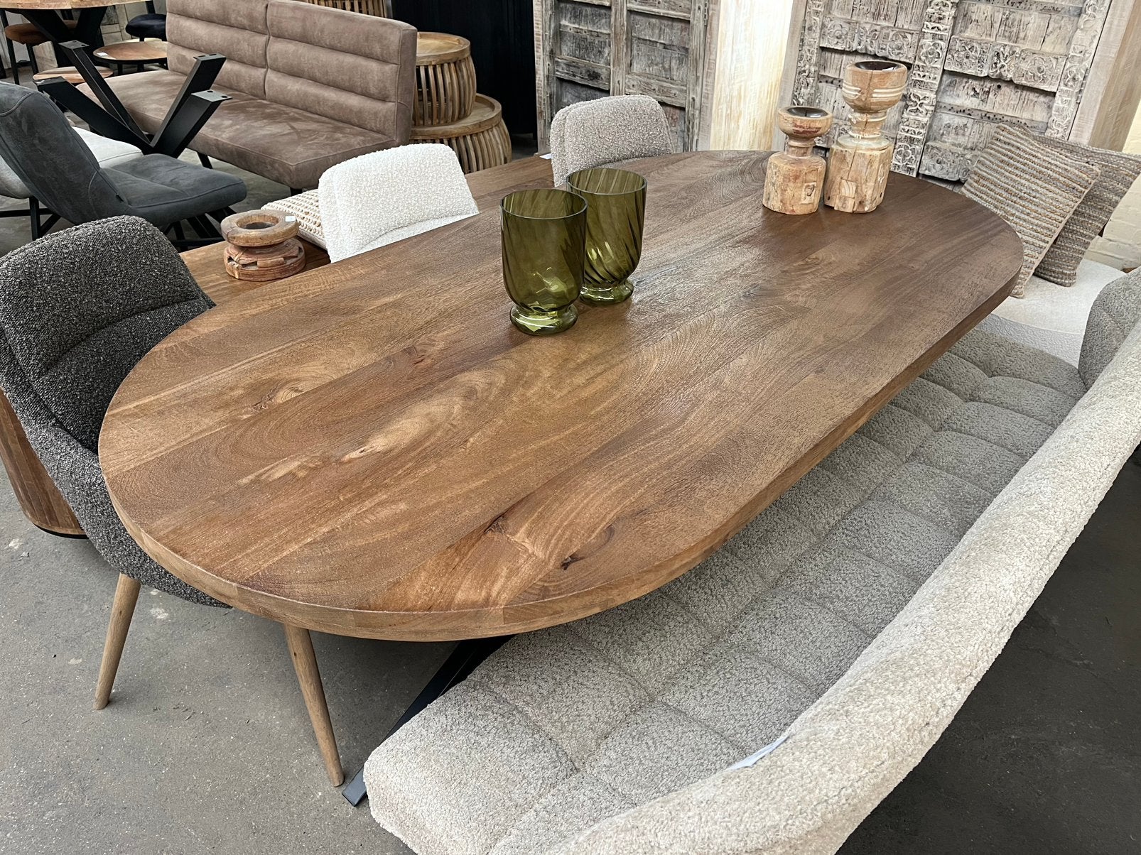 Magazijn leegverkoop eettafel deens ovaal mangohout matrix, Hout, Nieuw, Ophalen of Verzenden, Info@wkhome.nl