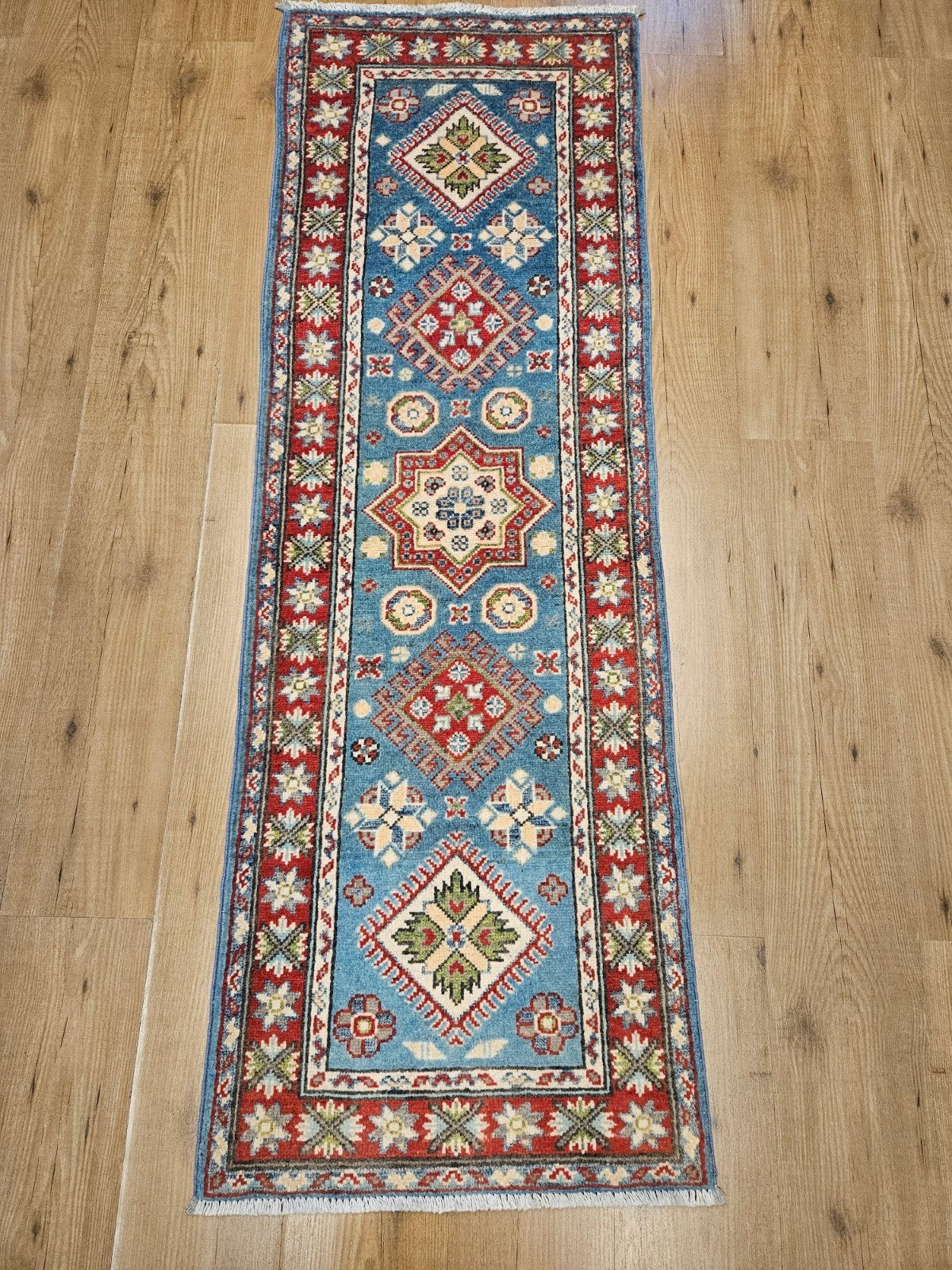Handgeknoopt oosters wollen tapijt loper kazak 174x60, Info@SlatsAntiek.nl, Crème, Perzisch, Vof Slats Antiek