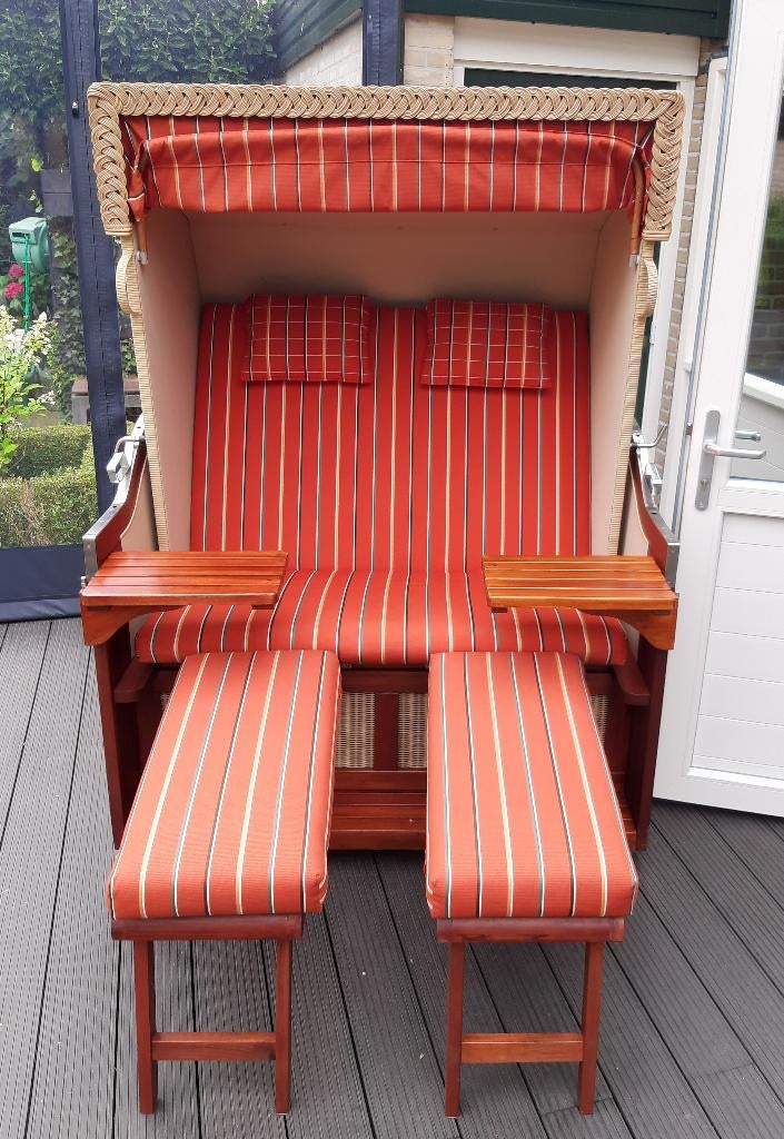 Prachtige teakhouten strandkorf, Ophalen, Gebruikt, Teakhout, 2 zitplaatsen