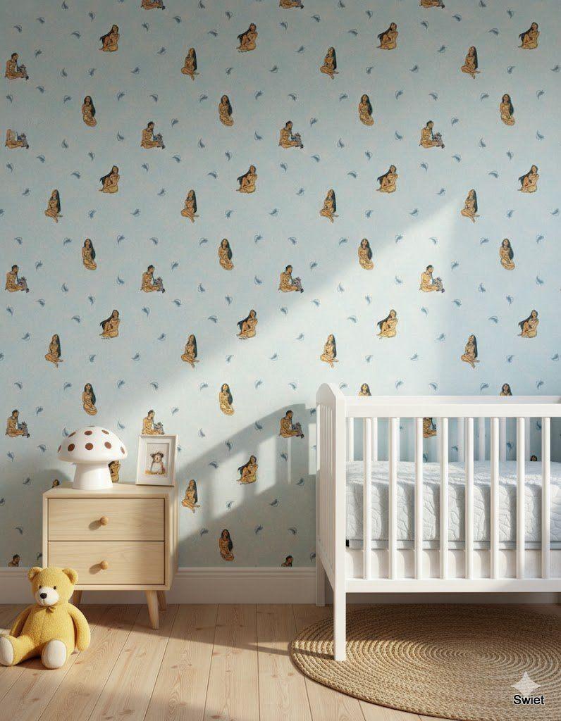 5551 Disney behang Pocahontas Meeko jaren 90 swiet, Verzenden, Minder dan 10 m², Zwart