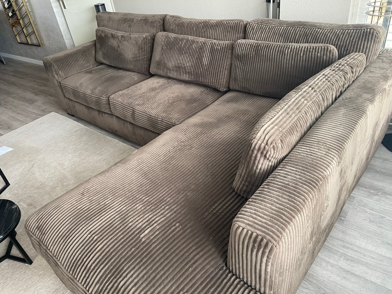 Teddy Hoekbank 2,5-persoons met loungebank, Ophalen, 250 tot 300 cm, Modern brede ribbels, Hoekbank