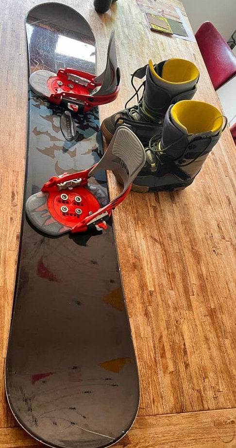 Retro Nitro Snowboard met Burton bindingen en boots, Sport en Fitness, Snowboarden, Ophalen, Gebruikt, Board