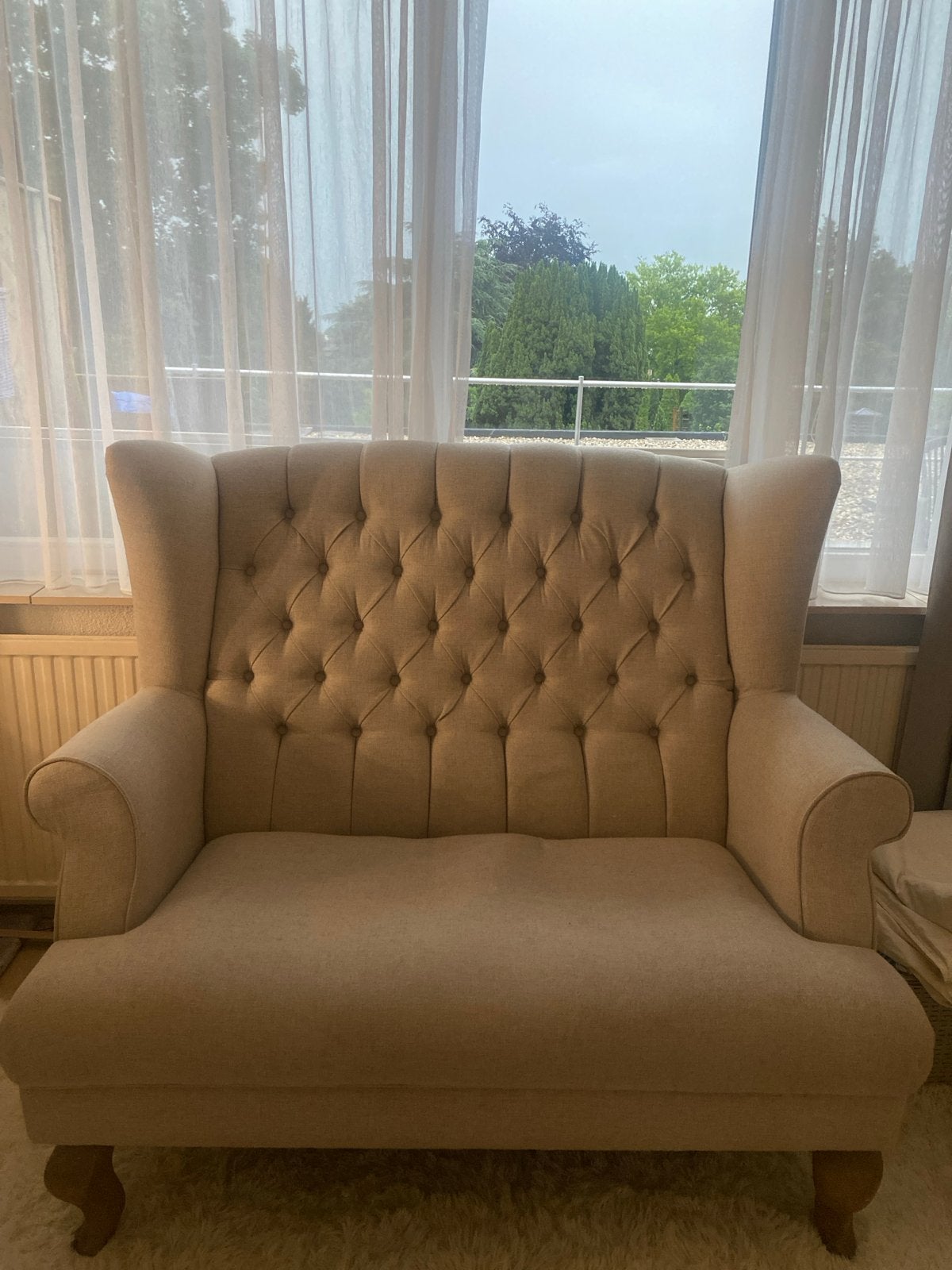 Comfortabele 2-zitsbank met gecapitonneerde rugleuning, Ophalen, Gebruikt, Stof