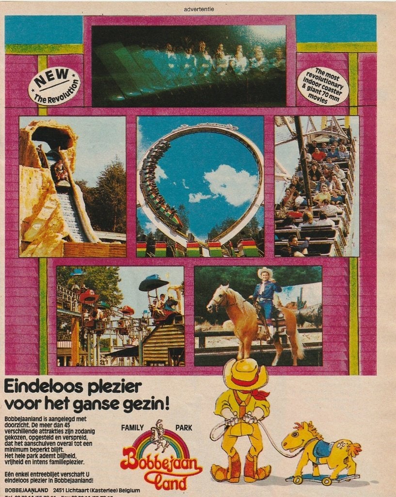retro reclame 1989 Bobbejaanland pretpark eindeloos plezier, Verzenden, Overige typen