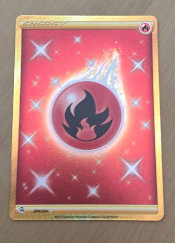 Gouden shiny vuur energy pokemon kaart, Ophalen of Verzenden, Zo goed als nieuw, Losse kaart