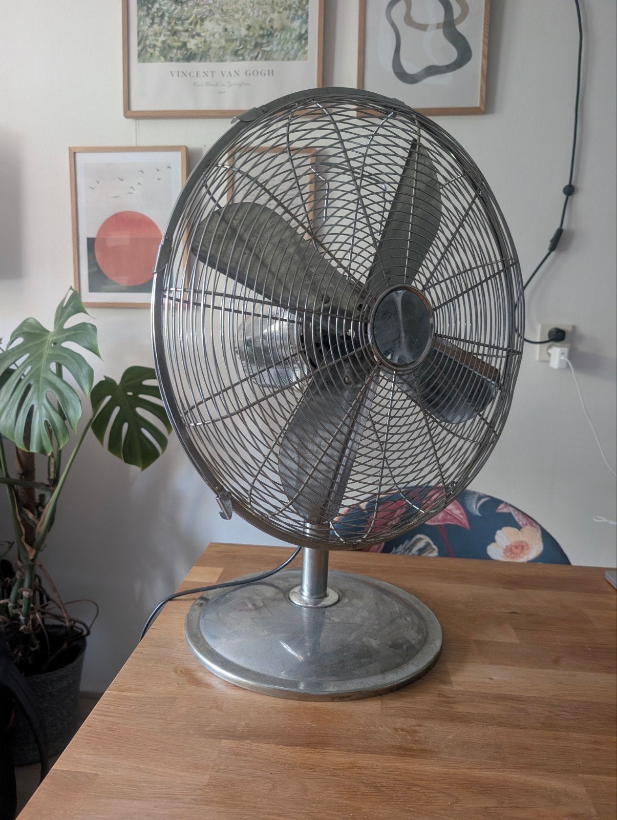 Vintage metalen ventilator - 3 snelheden, Ophalen, Gebruikt, Tafelventilator