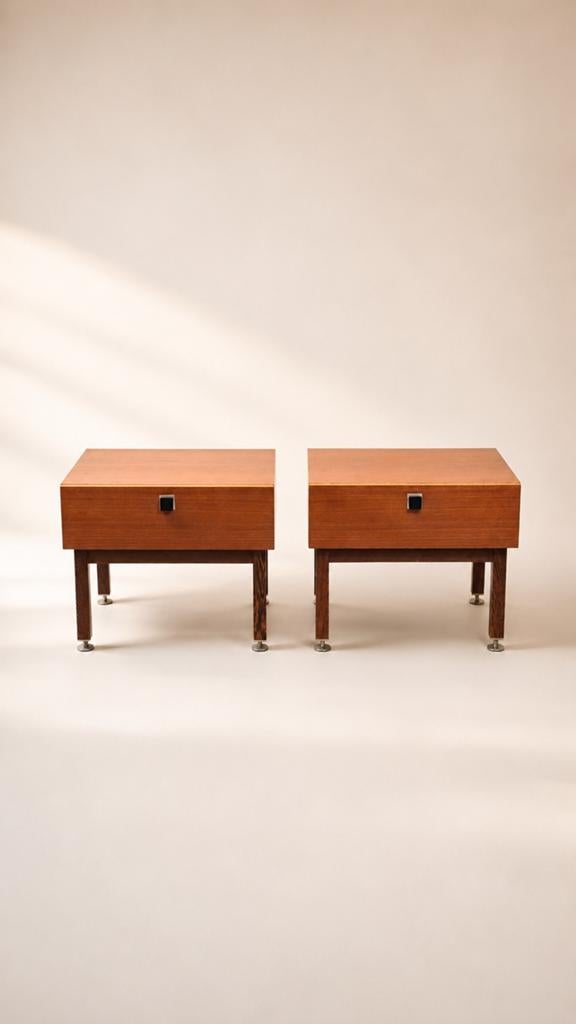 Set Vintage Midcentury Teak Minimalistisch Nachtkastjes, Ophalen of Verzenden, Gebruikt, Minder dan 45 cm, Minder dan 55 cm