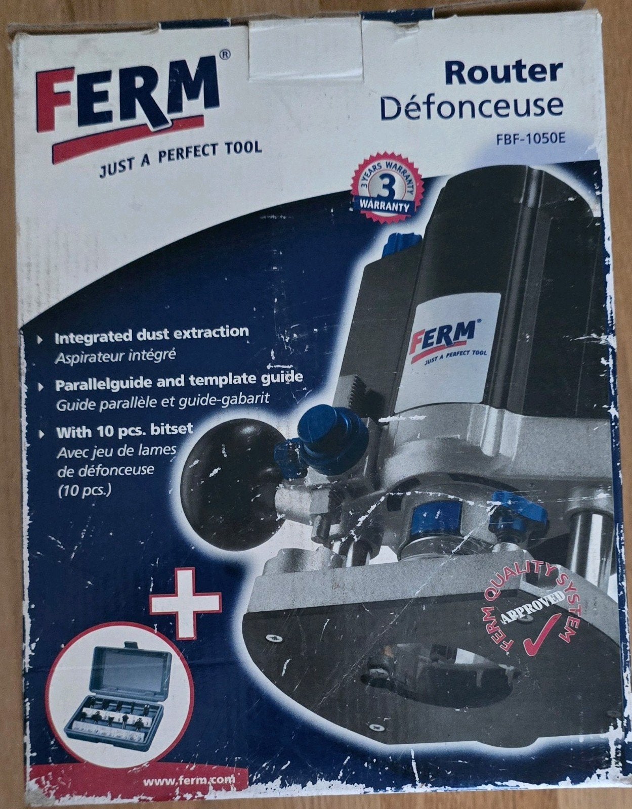 Ferm Bovenfrees FBF-1050E met accessoires, Gebruikt, Ophalen of Verzenden, Ferm, Bovenfrees