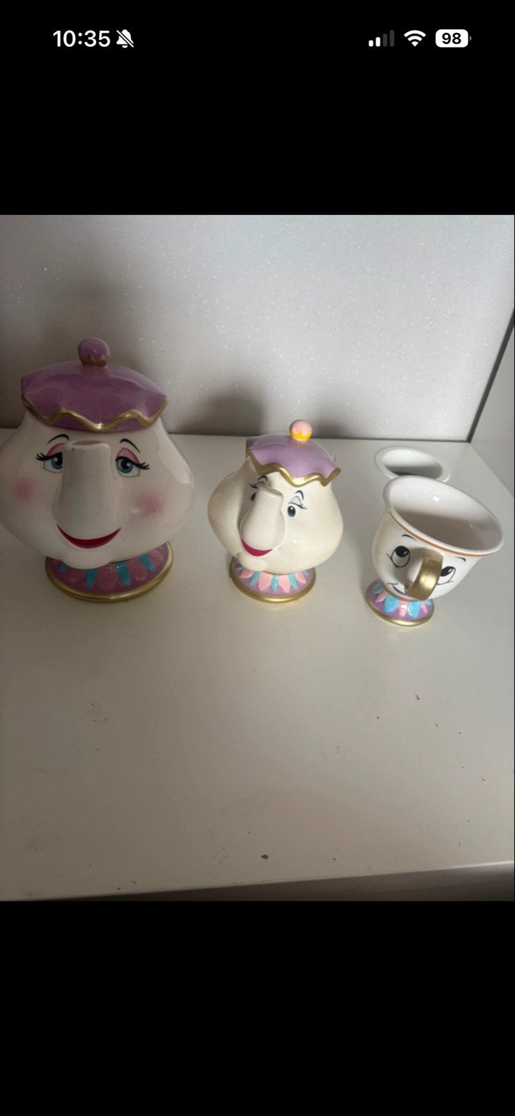 Disney spaarpot en theeset Belle en het Beest, Ophalen of Verzenden, Zo goed als nieuw